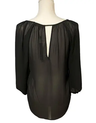 Ro & De NWT  Black Sheer Blouse with Cutouts  Long Sleeve Size Small