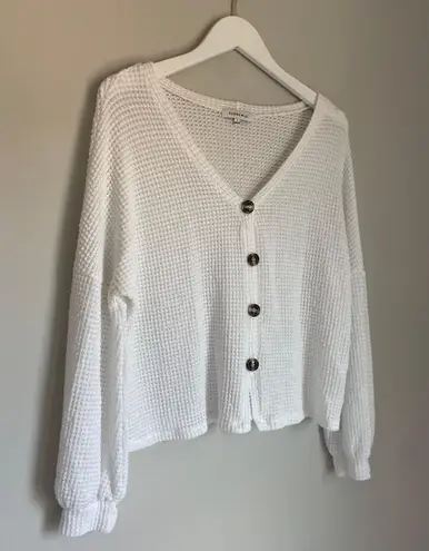 Hooked Up White Knit Button Up