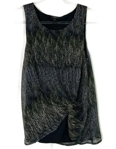 Deletta Anthro | Black Feather Leaf Twist Tank Top Womens M