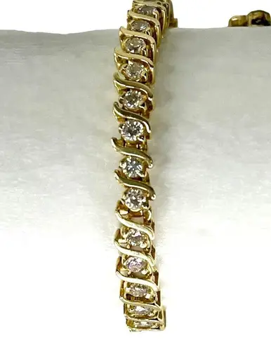 8" DIAMOND TENNIS BRACELET 14K Gold S Link 49 Brilliant Cut Diamonds 4ctw HI SI