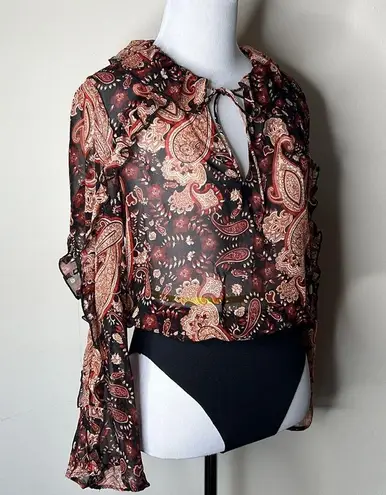 ZARA  Black and Orange Paisley Bodysuit