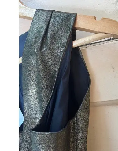 Moschino metallic dark green shimmery v neck style peplum cocktail dress sz 10