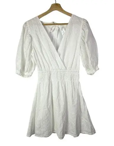 Walker & Wade White Eyelet Lace Short Puff Sleeve Mini Dress S