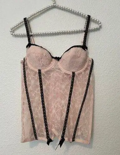 Vintage Y2K Sophie B. Corset Top Bustier Pastel Pink Black Fairy Cottage Girly