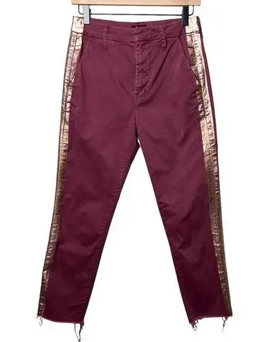 mother the shaker prep fray killing time maroon rose gold stripe trousers pants Red Size 24