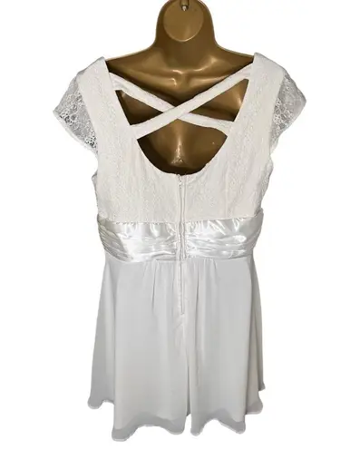 Teeze Me Vintage Y2K Fit & Flare Mini Dress Crisscross Back Lace Bodice White 13