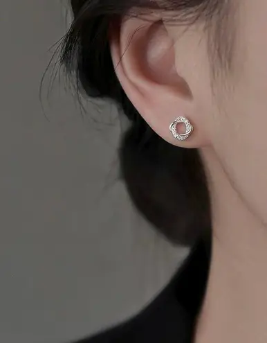 Small Tiny CZ Geometric Stud Earrings for Women Silver