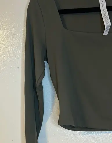 CRZ Yoga Olive Green Long Sleeve Fitted Crop Blouse