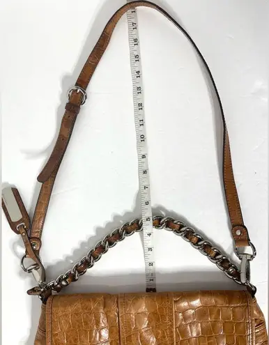 B Makowsky Brown Crocodile Patterned Leather Satchel Purse