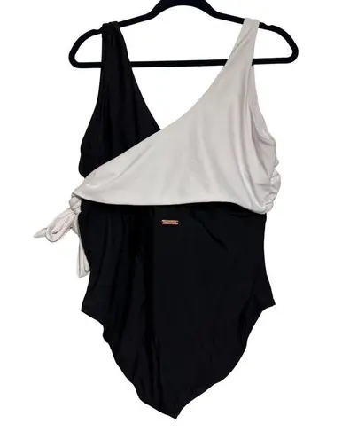 Raisin's CURVE Cross Over One Piece Bathing Swim Suit Black White NWT Plus 20W