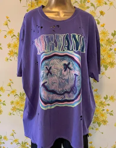 Nirvana NWT oversized distressed short sleeve graphic T shirt dress size L/XL