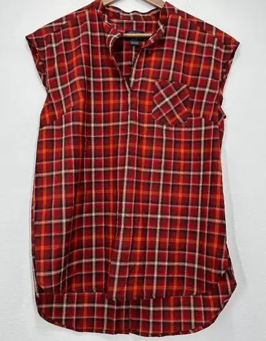 Pendleton  Orange Brown Plaid Capsleeve Tunic Button Back Western Blouse‎ Size M thumbnail 1