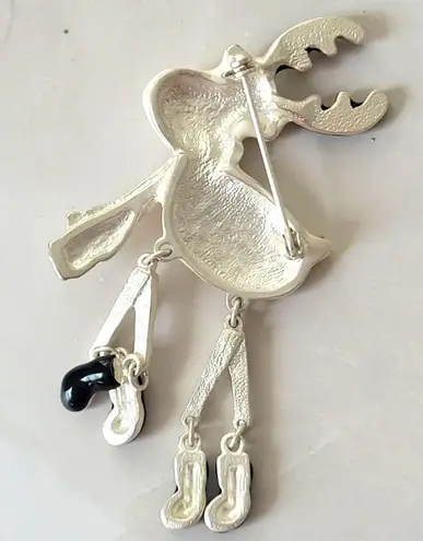 Vintage Rudolph Reindeer Metal Dangly Legs Christmas Xmas Holiday Brooch Black