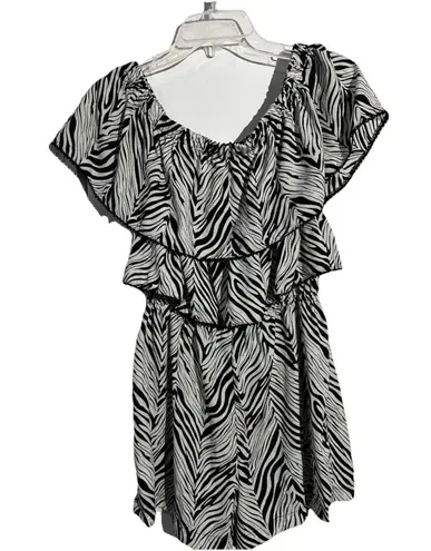 She + Sky Women's Black & White Zebra Stripe Off Shoulder Romper, Size M Size M