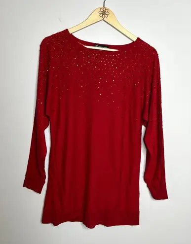 INC International Concepts Red Jeweled Crewneck Sweater Size L