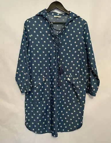 Stellah Star Print Blue Tunic Top Shirt Dress Boho Western Size Small