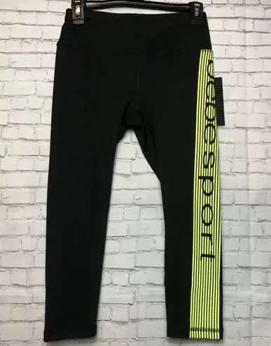 Bebe Sport Neon Yellow Side Stripe On Black Capri