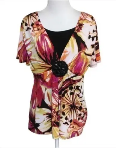 Notations ๐ธ3/$15๐ธ Colorful Floral Contemporary Work Short Sleeve Blouse M