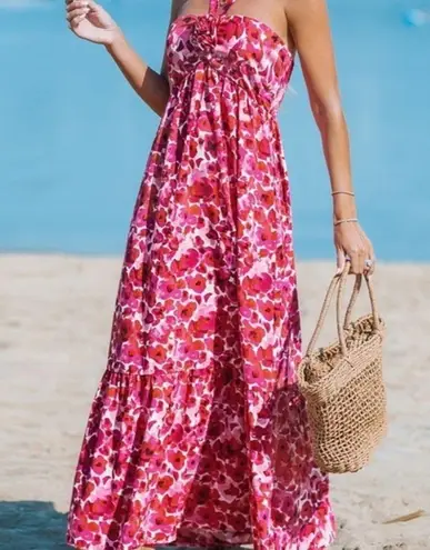 CUPSHE Red Floral Halter Neck Size Large