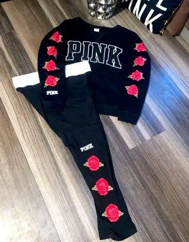 Vs pink rose embroidery set Black Size L