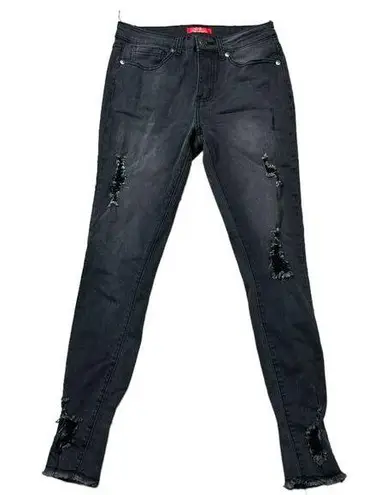 HH Jeans Juniors Size 5 Black Denim Distressed Jeggings Skinny Emo Punk