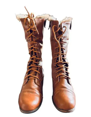 Women's Bumper brown faux leather combat boots