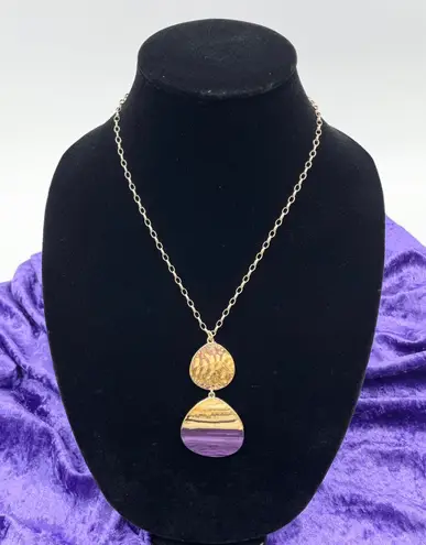 New Directions Gold Disc Drop Necklace Statement Minimalist Fashion Geometric Purple