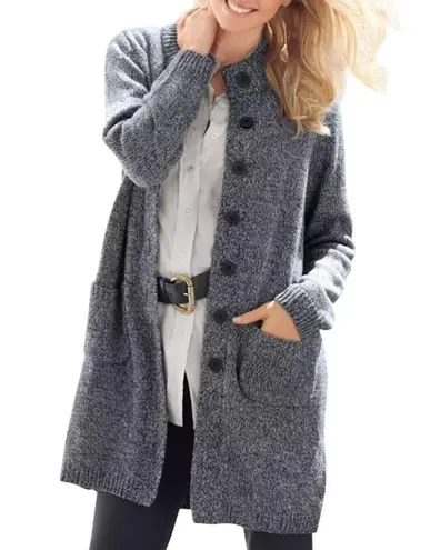 Woman Within Marled Sweater Jacket in Black/White, Size L (18/20)