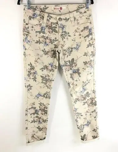 1st Kiss Womens Jeans Skinny Floral Roses Stretch Beige Size 5