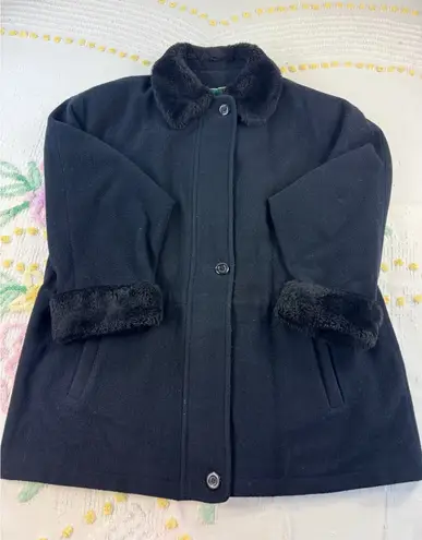 Larry Levine Black Wool Blend Faux Fur Collar Cuff Winter Coat Women's Size 12