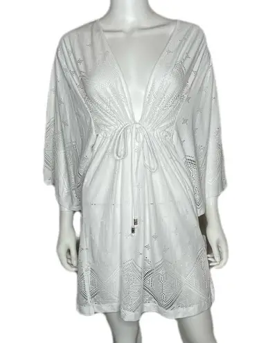 Dotti Women's White Tie Front Santorini Tile Tunic Swimsuit Cover