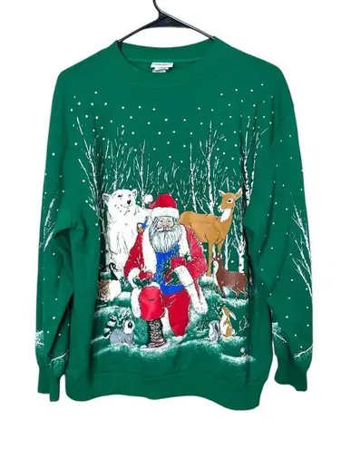 Holiday Time Vintage Santa Claus Winter Forest Crewneck Size M
