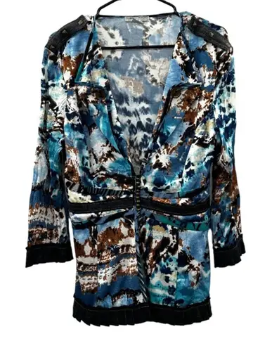 Alberto Makali Blue, White & Brown Printed 3/4 Sleeve Shirtigan Size L