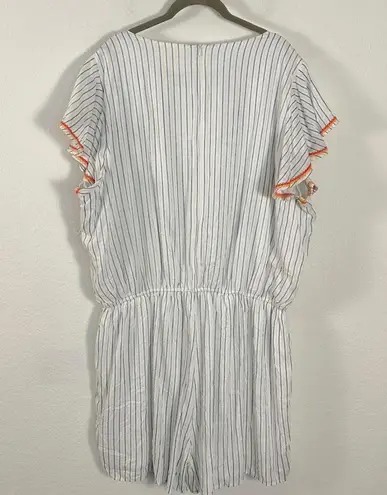 Savanna Jane Bohemian Embroidered Flutter Sleeve Romper Plus Size 2X Summer White