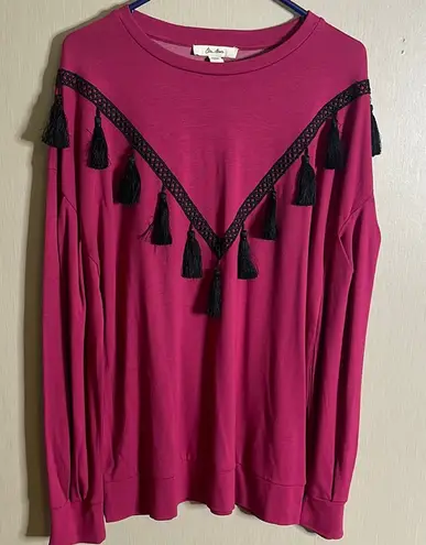Ella moon NWT large Pink fuschia purple Long Sleeve Top with Black Tassels - Image 1
