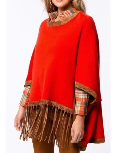 NWOT Tyler Boe Cotton Cashmere Blend Fringe Poncho Red Size undefined