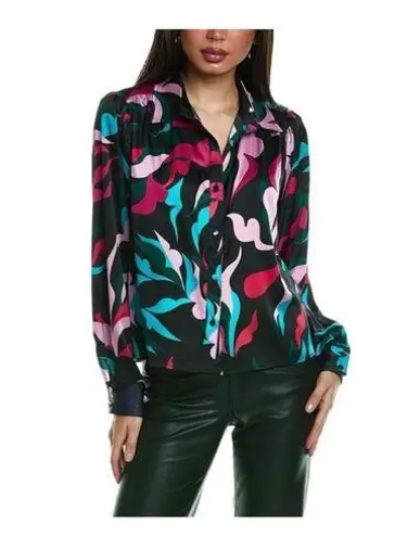Hutch NWT Anthropologie Kodie Buttondown Blouse Pink Blue Black Top Size XS