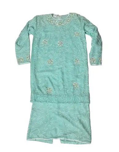 Scala Beaded Gown Formal Light Green 100% Silk Back Slit Size Medium