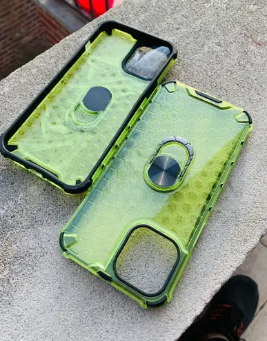 Apple iPhone 12Pro Max Cute Honeycomb Airbag Shockproof Case W/ Ring - Green