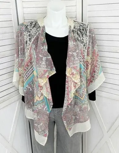 Dress Barn  Paisley Boho Sheer Kimono Cardigan Topper XL Sheer Chiffon Lace