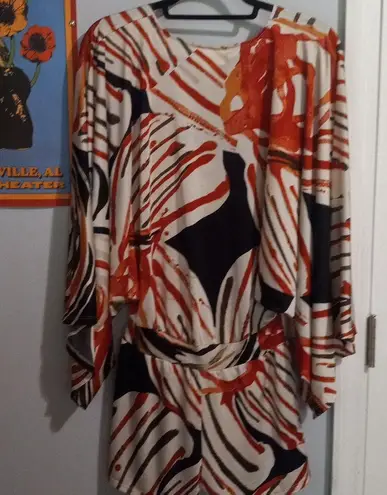 Alexis Wide Sleeve Multicolor Floral Striped Abstract Print Romper Playsuit