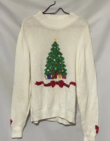 STITCH KNITS BY SEW CLASSIC WO SIZE LARGE Classic Cream Christmas Tree Sweater Red