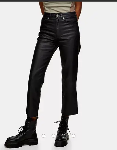 Topshop coated straight jeans in black