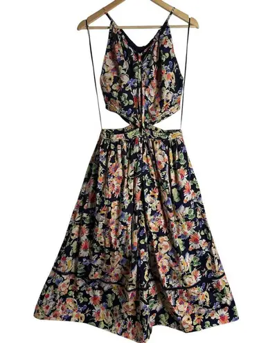 Something Navy Floral Cutout Sleeveless A-Line Midi Dress Size Small