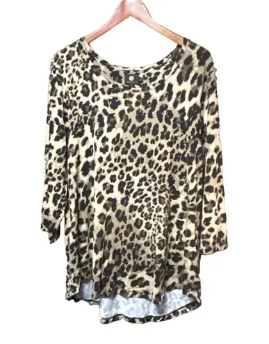 JM Collection Women's Top XXL Brown Leopard Print 3/4 Sleeve