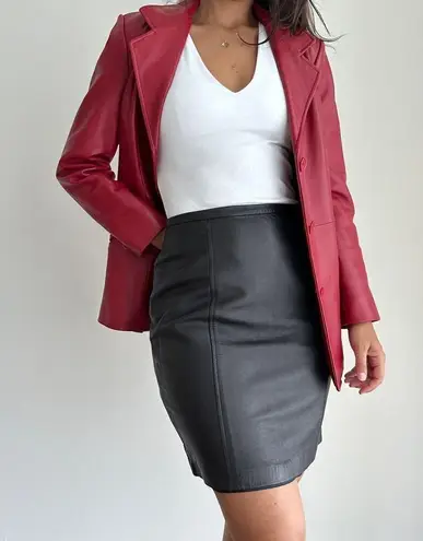 Vintage Leather Skirt Waist 26 High Rise Pencil Y2K Black 2000 I.N.C Cyber Retro Size 6