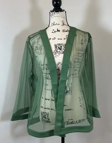Colleen Lopez Sheer Green Kimono Jacket Lightweight Cover Up Size 2X Plus