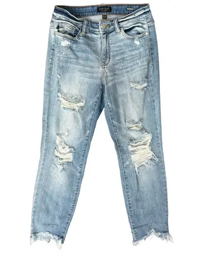 Judy Blue Distressed Raw Hem Blue Light Wash Boyfriend Jeans size 5 / 27