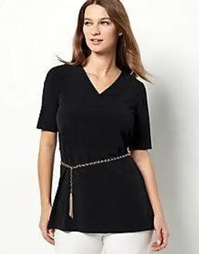Dennis Basso Italia Knit V-Neck Tunic with Belt NWT 1X A479317