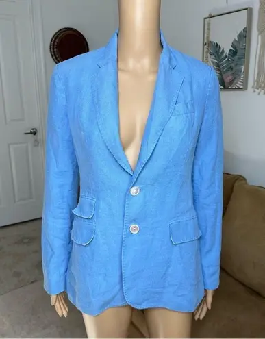 Polo Ralph Lauren single breasted linen Chambray Blue blazer sz 0